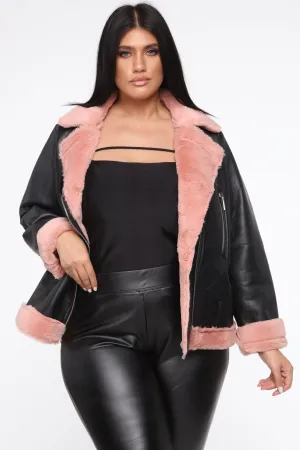 All Fur Me Moto Jacket - Black/Pink