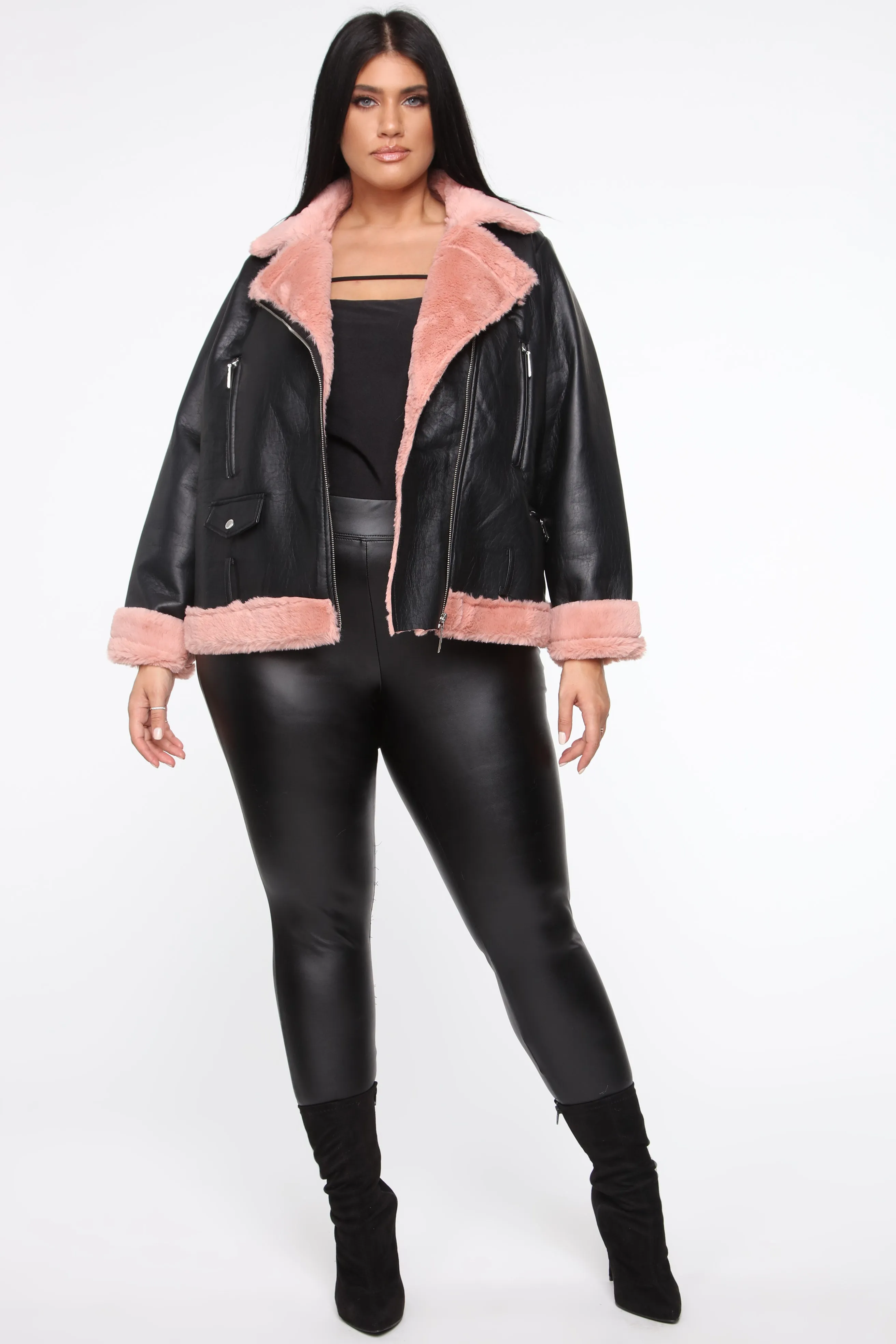 All Fur Me Moto Jacket - Black/Pink