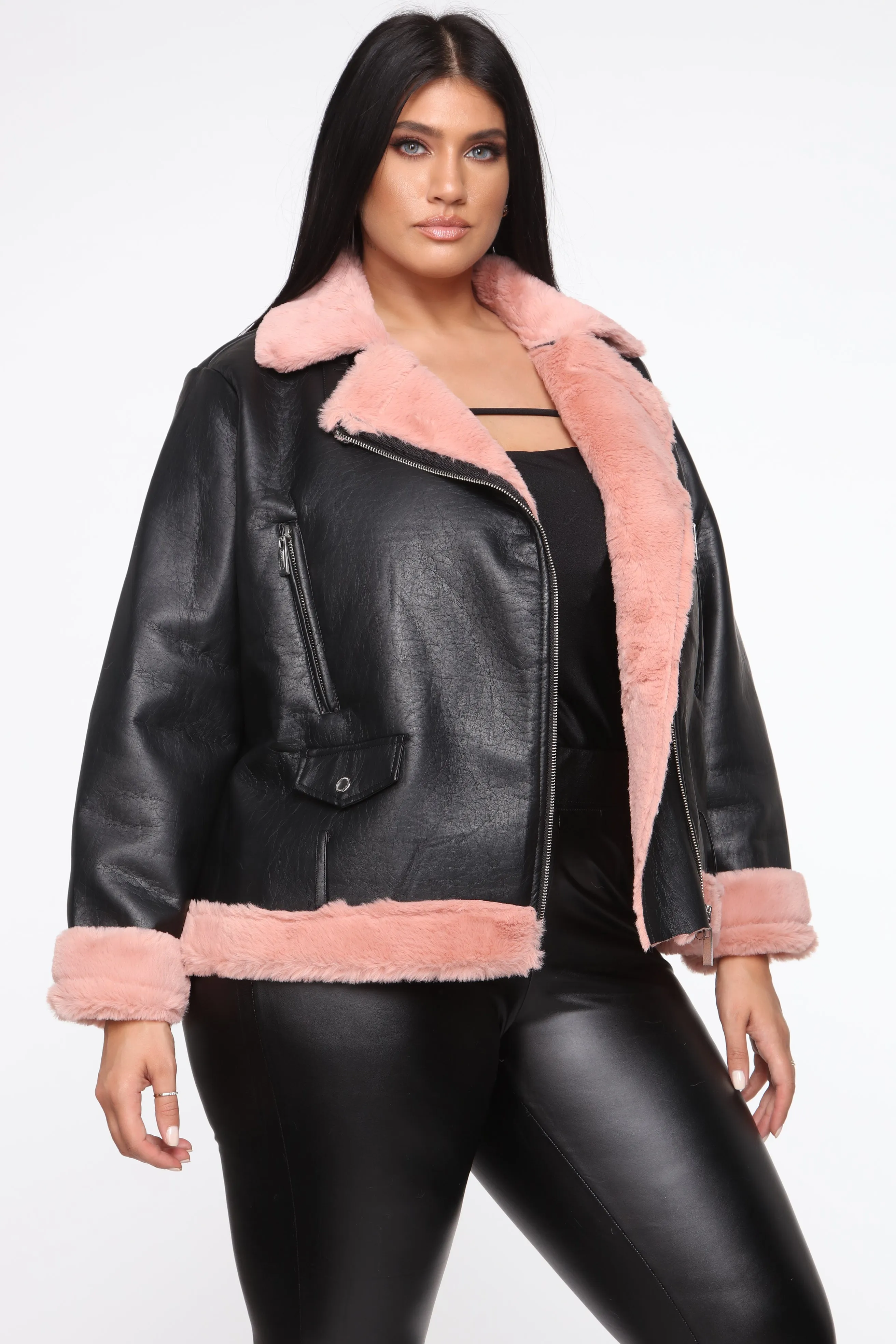 All Fur Me Moto Jacket - Black/Pink