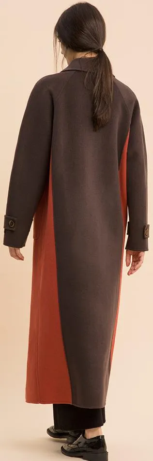 Bicolor Single-Breasted Long Wool Coat