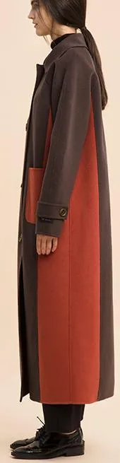 Bicolor Single-Breasted Long Wool Coat