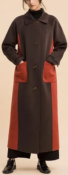 Bicolor Single-Breasted Long Wool Coat