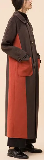 Bicolor Single-Breasted Long Wool Coat
