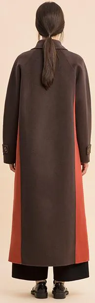 Bicolor Single-Breasted Long Wool Coat