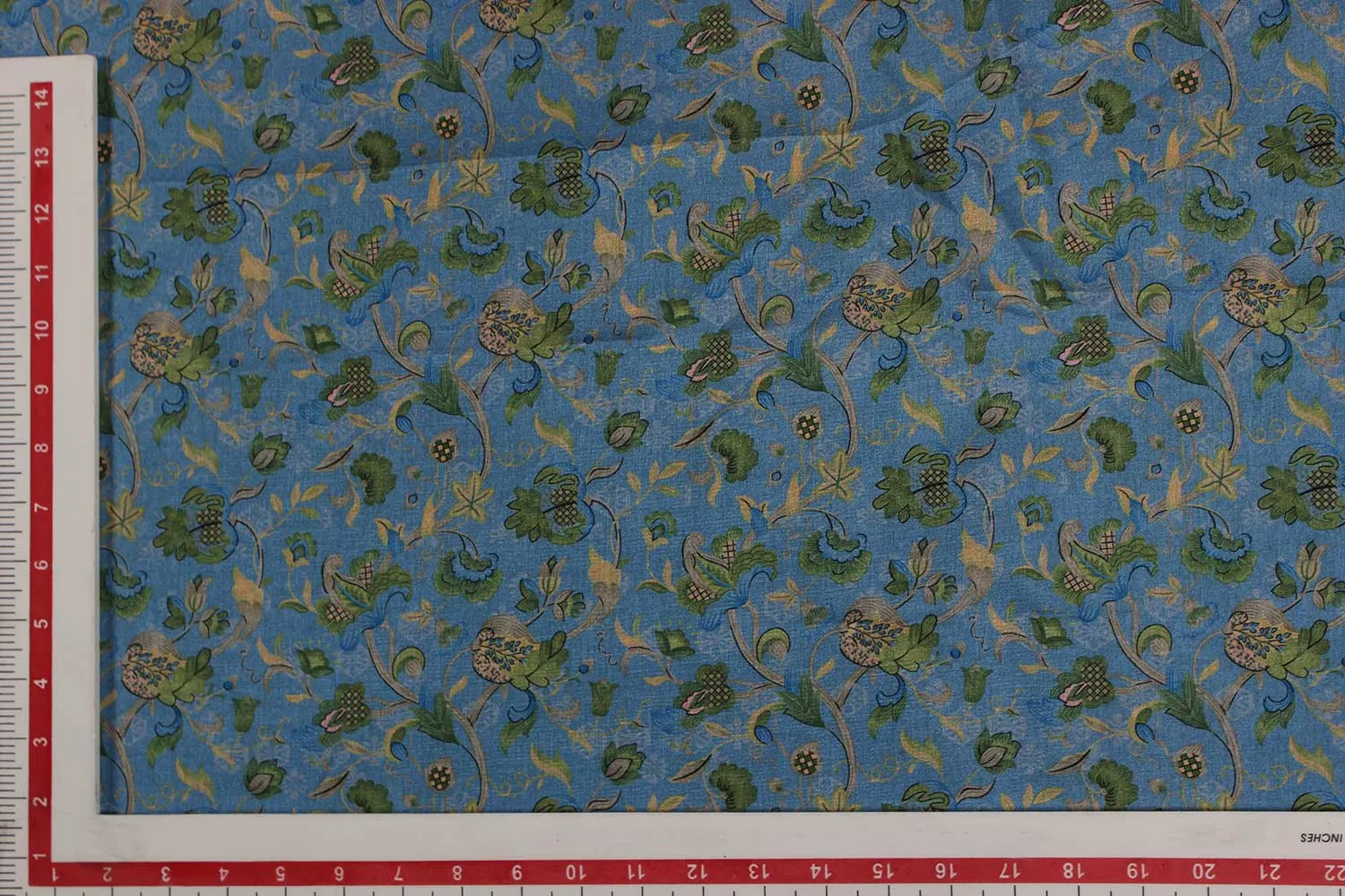 Blue Tussar Impression Fabric