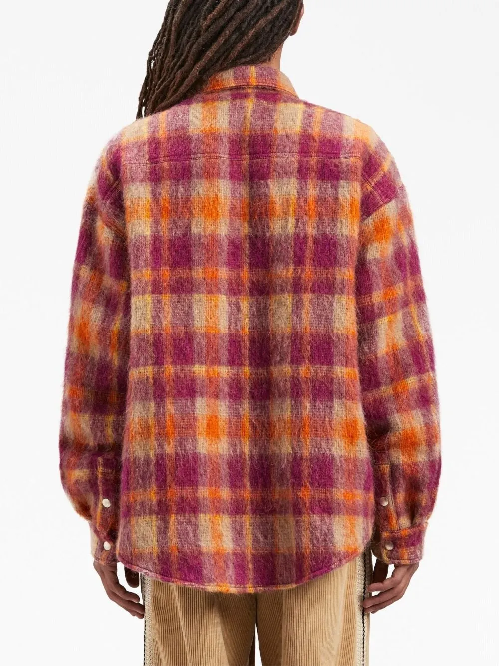 BRUSHED WOOL PLAID-PRINT SHIRT JACKET