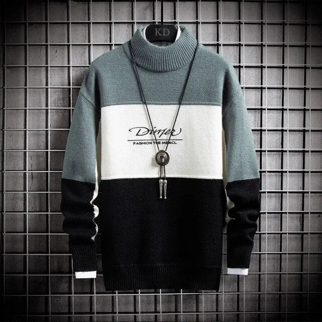 Cashmere Warm Sweater Men Turtleneck Patchwork Slim Fit Sweaters