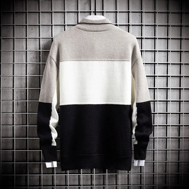 Cashmere Warm Sweater Men Turtleneck Patchwork Slim Fit Sweaters