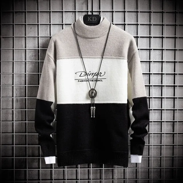 Cashmere Warm Sweater Men Turtleneck Patchwork Slim Fit Sweaters