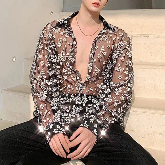 Casual See Through Floral Breathable Shirt