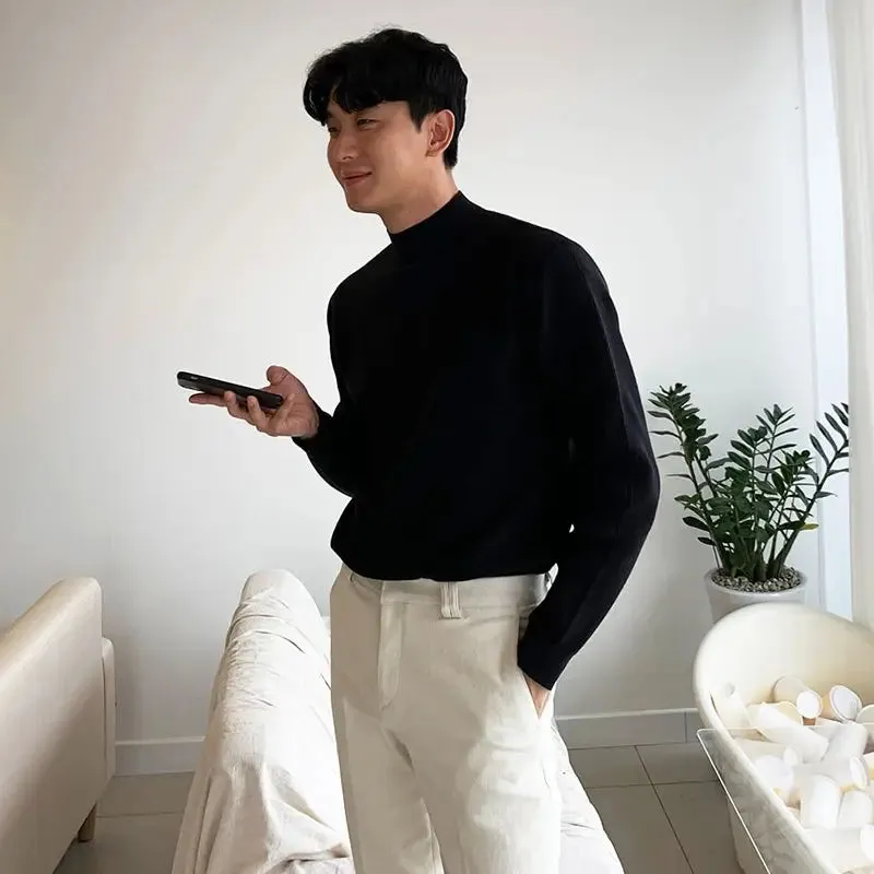 ChicMy-Fall Outfits -2024 Autumn and Winter New Men Clothes Half Turtleneck Knitted Sweater Men Loose Korean Fashion Solid Color Bottoming Sweaters