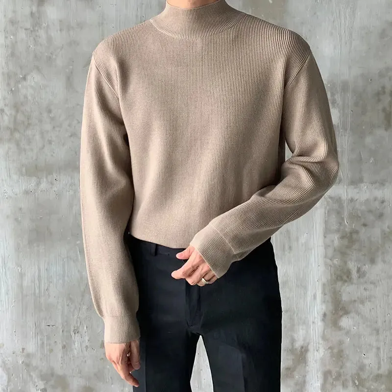 ChicMy-Fall Outfits -2024 Autumn and Winter New Men Clothes Half Turtleneck Knitted Sweater Men Loose Korean Fashion Solid Color Bottoming Sweaters