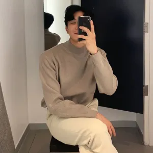 ChicMy-Fall Outfits -2024 Autumn and Winter New Men Clothes Half Turtleneck Knitted Sweater Men Loose Korean Fashion Solid Color Bottoming Sweaters