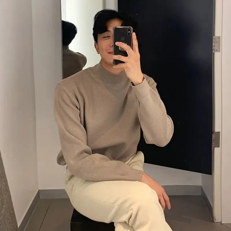 ChicMy-Fall Outfits -2024 Autumn and Winter New Men Clothes Half Turtleneck Knitted Sweater Men Loose Korean Fashion Solid Color Bottoming Sweaters