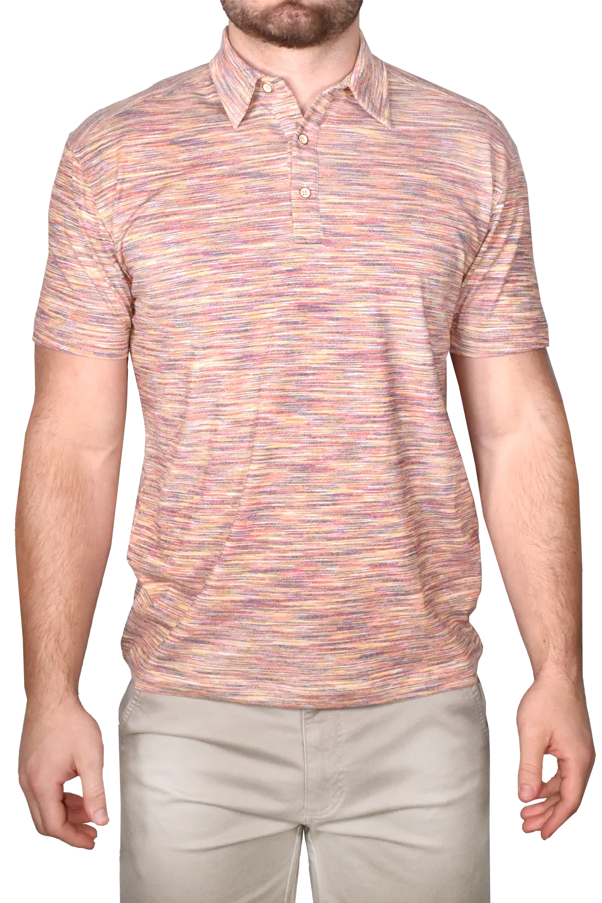 Color Injected Spaced Dyed Jersey Polo, Orange Multi