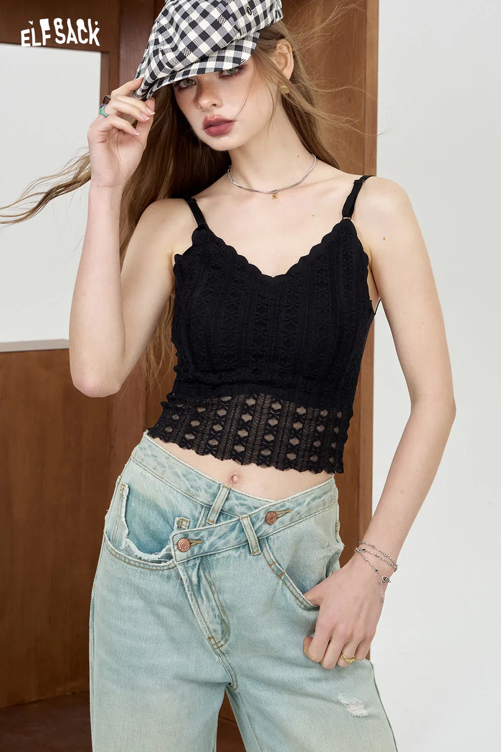 ELFSACK 2024 Summer New Arrivals Sweet lace vest for women slim fit small sling