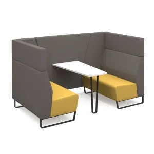 Encore² open high back 4 person meeting booth with table and black sled frame - Black Metal Frame