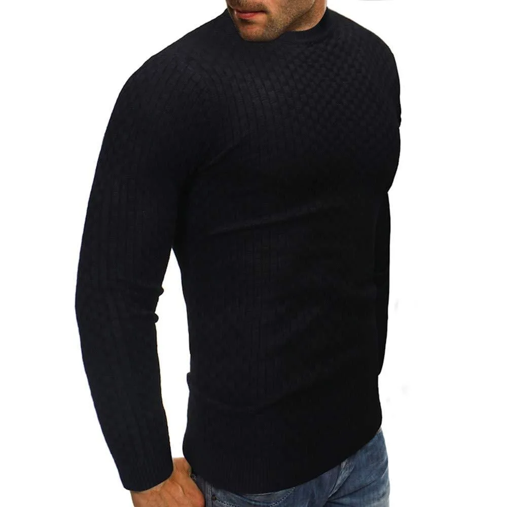 FIRERO Men's Long Sleeve Autumn Winter Slub Pattern Casual Top Blouse Knitted Sweater