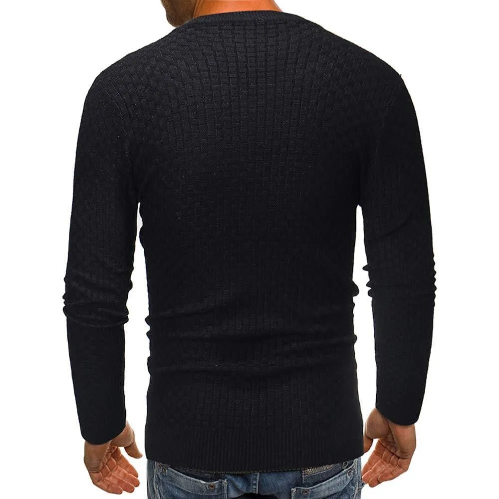 FIRERO Men's Long Sleeve Autumn Winter Slub Pattern Casual Top Blouse Knitted Sweater