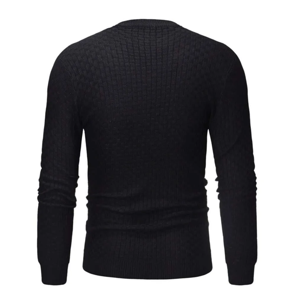 FIRERO Men's Long Sleeve Autumn Winter Slub Pattern Casual Top Blouse Knitted Sweater