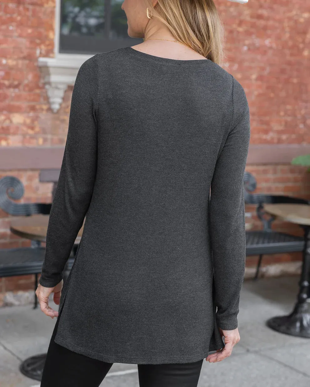 Grace & Lace Long Sleeve Tunic Tee - Heathered Charcoal