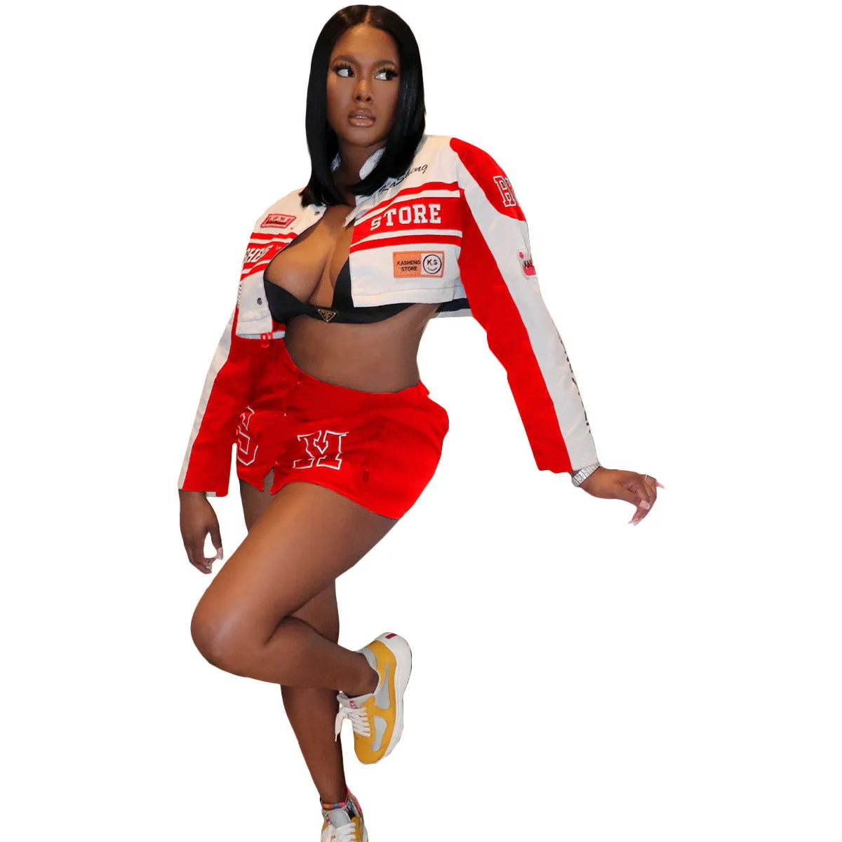 Hot Girl Detachable Motorcycle Crop Jacket Skirt Suits