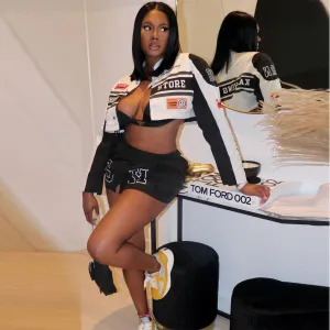 Hot Girl Detachable Motorcycle Crop Jacket Skirt Suits