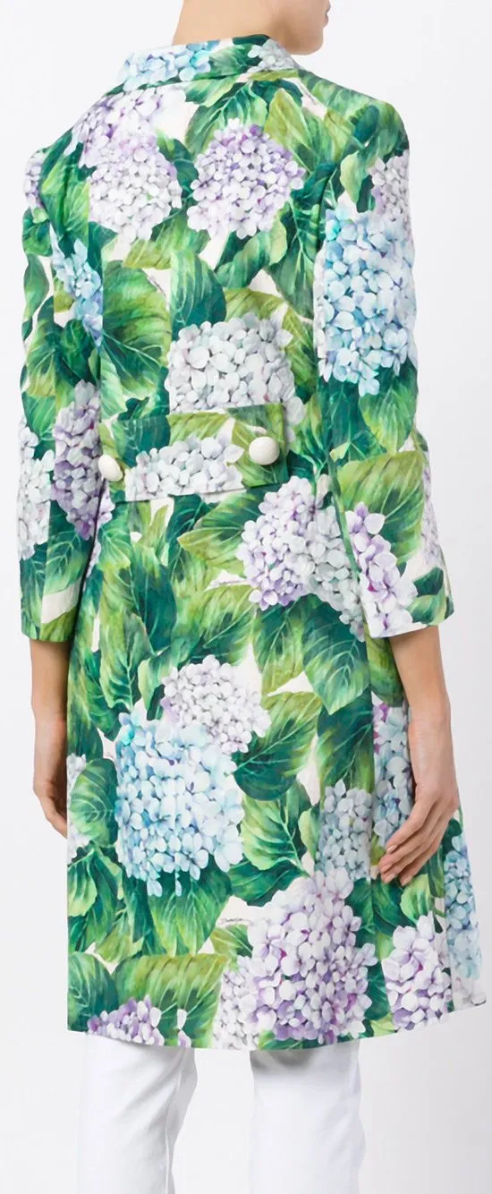 Hydrangea Single-Breasted Brocade Coat, Green