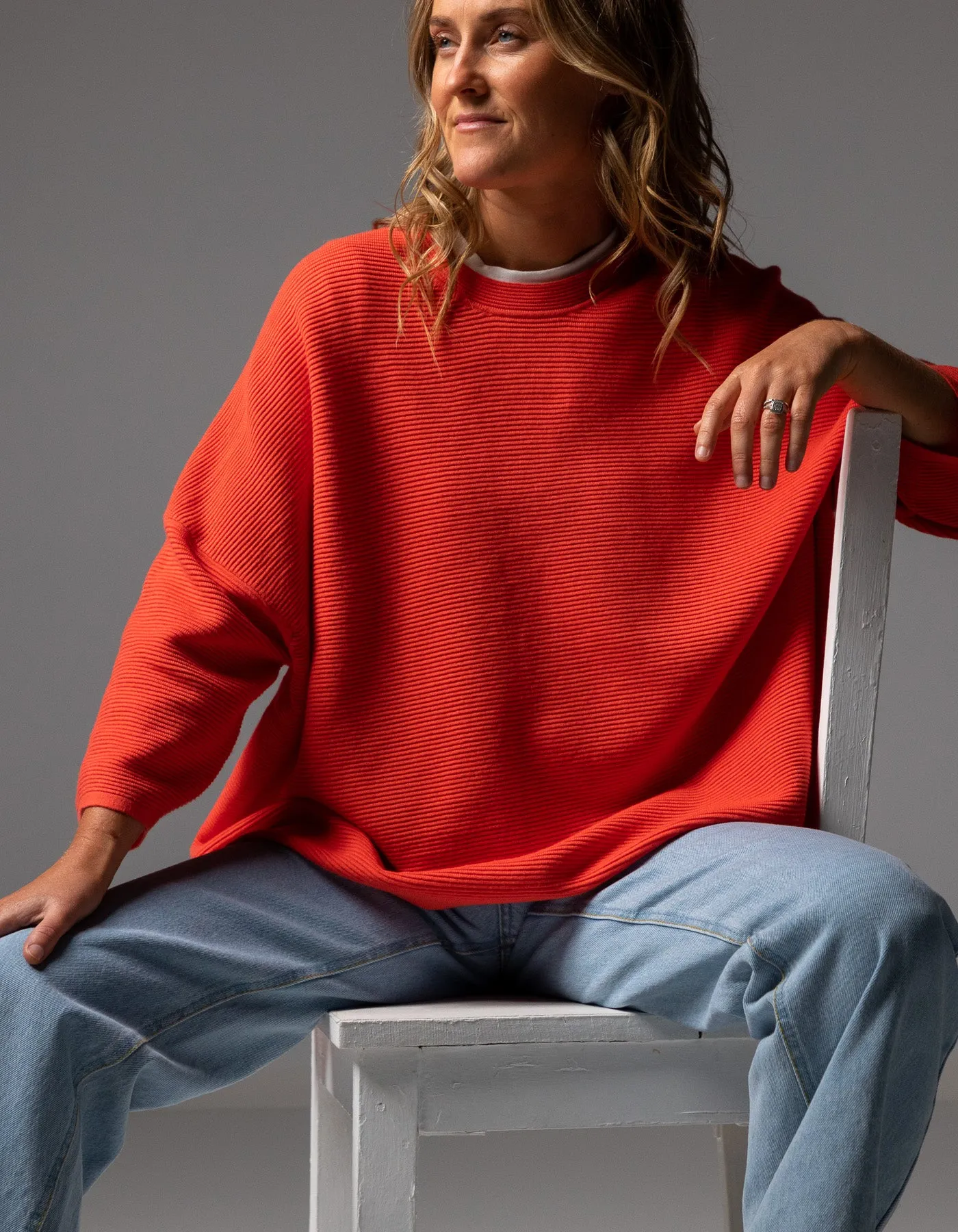 Juniper Oversize Ribbed Knit Jumper in Orange
