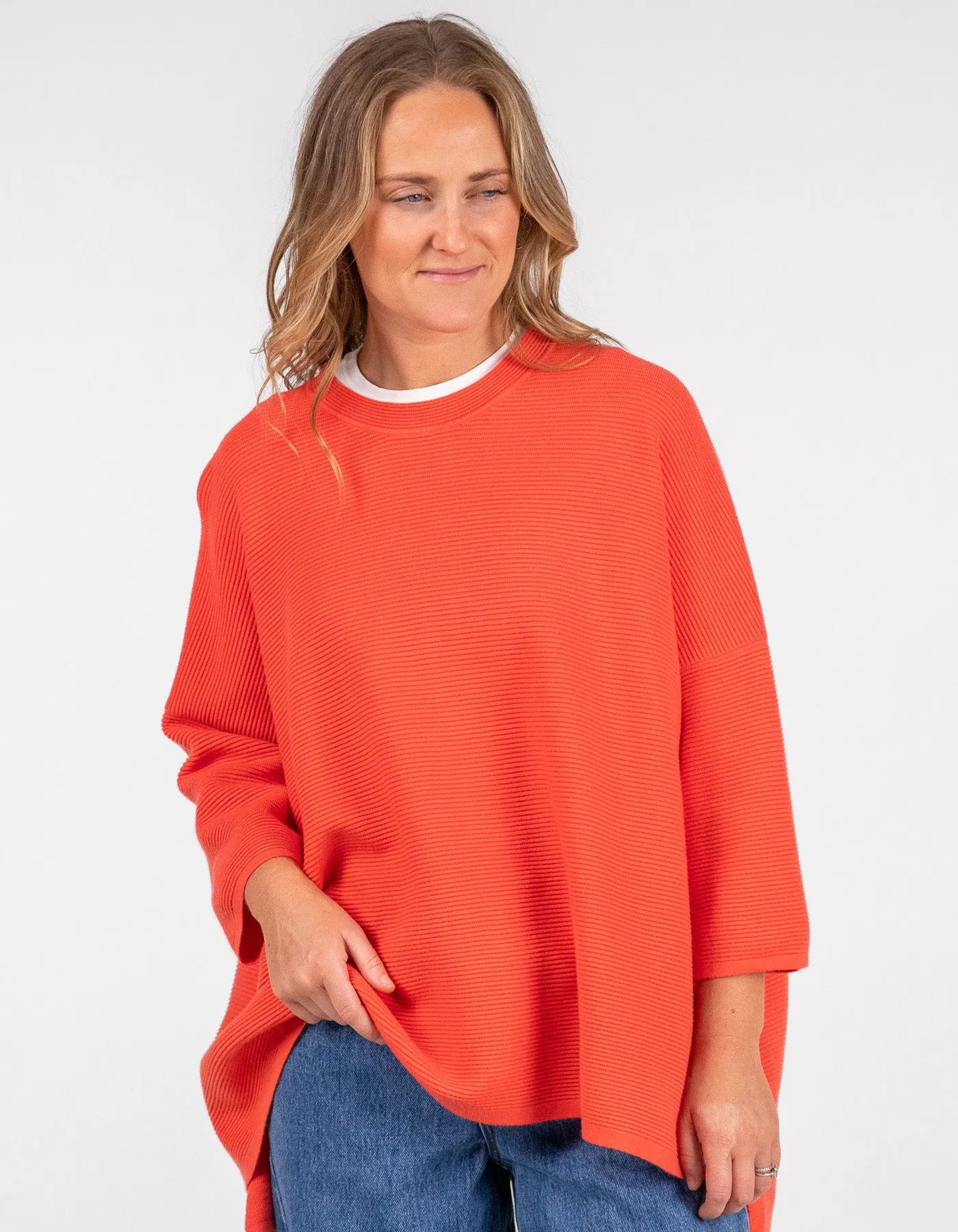 Juniper Oversize Ribbed Knit Jumper in Orange