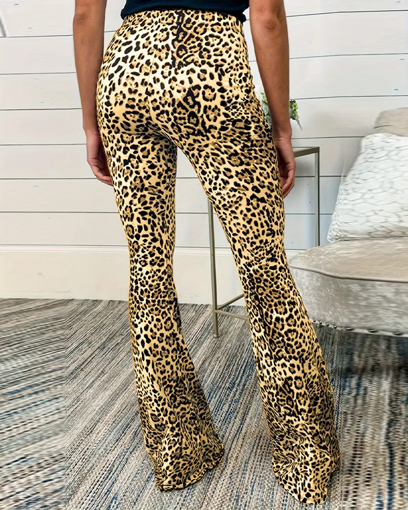 Leopard-Print Flared High-Waist Flared Pants