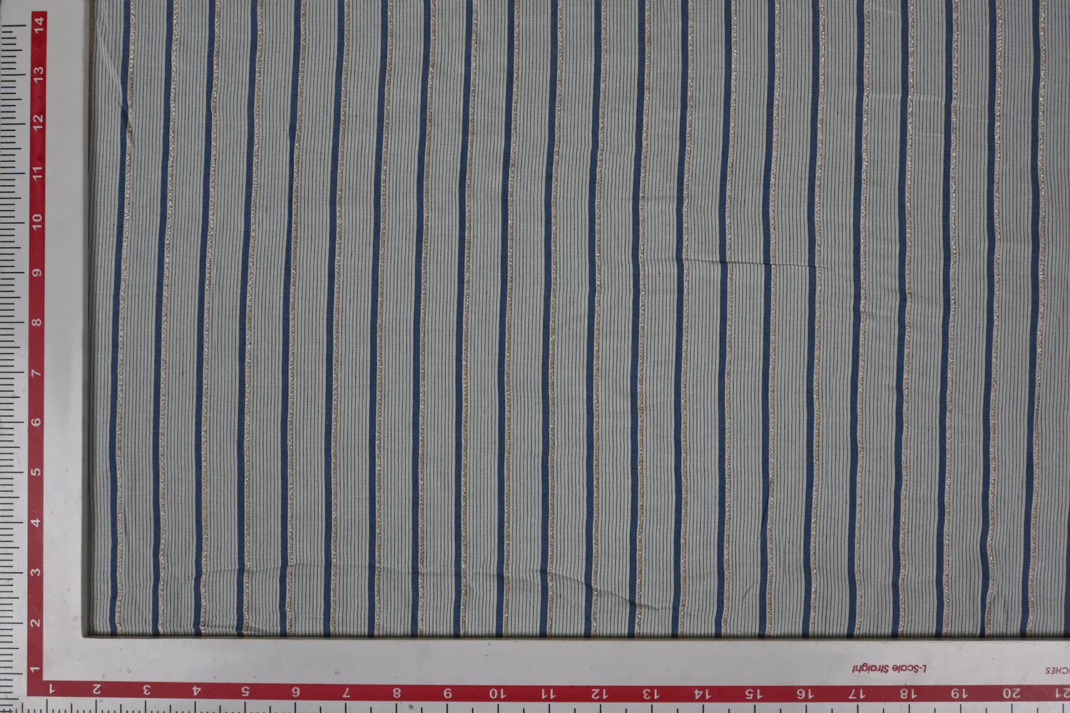 Light Blue & Golden Stripes Yarn Dyed Lurex Rayon Fabric
