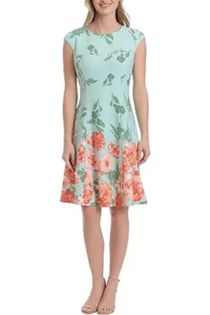London Times Floral Scuba Crepe Fit & Flare Dress