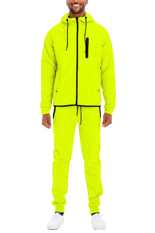 Men's Active Wear Light Grey Zipper Jacket & Pants Tracksuit