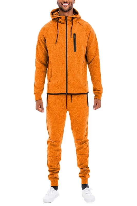 Men's Active Wear Light Grey Zipper Jacket & Pants Tracksuit