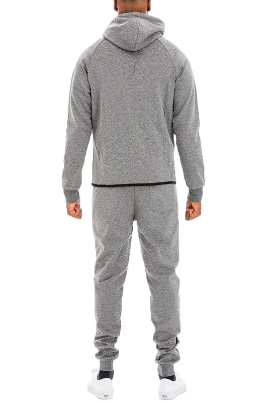 Men's Active Wear Light Grey Zipper Jacket & Pants Tracksuit