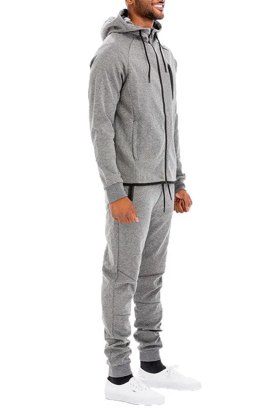 Men's Active Wear Light Grey Zipper Jacket & Pants Tracksuit