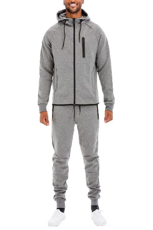 Men's Active Wear Light Grey Zipper Jacket & Pants Tracksuit