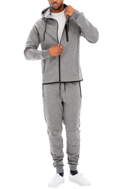 Men's Active Wear Light Grey Zipper Jacket & Pants Tracksuit