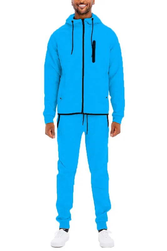 Men's Active Wear Light Grey Zipper Jacket & Pants Tracksuit