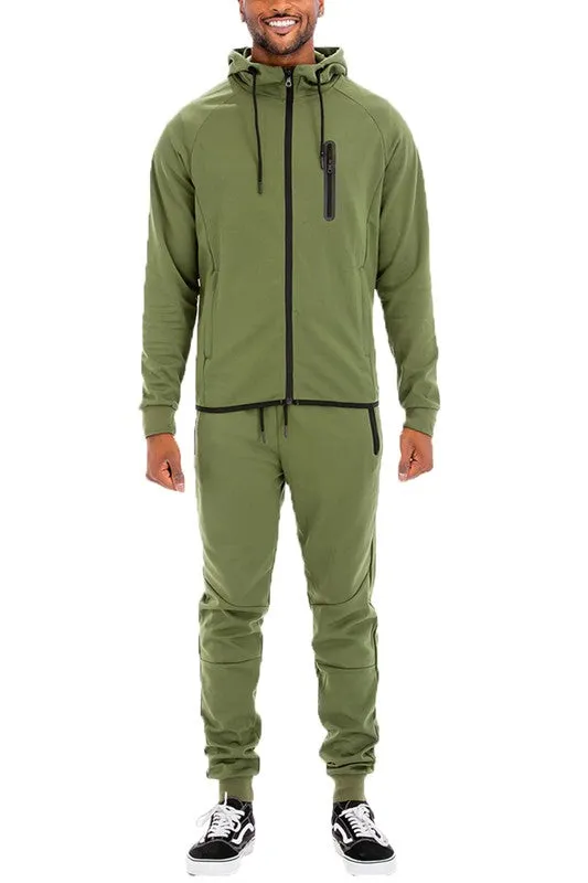 Men's Active Wear Light Grey Zipper Jacket & Pants Tracksuit