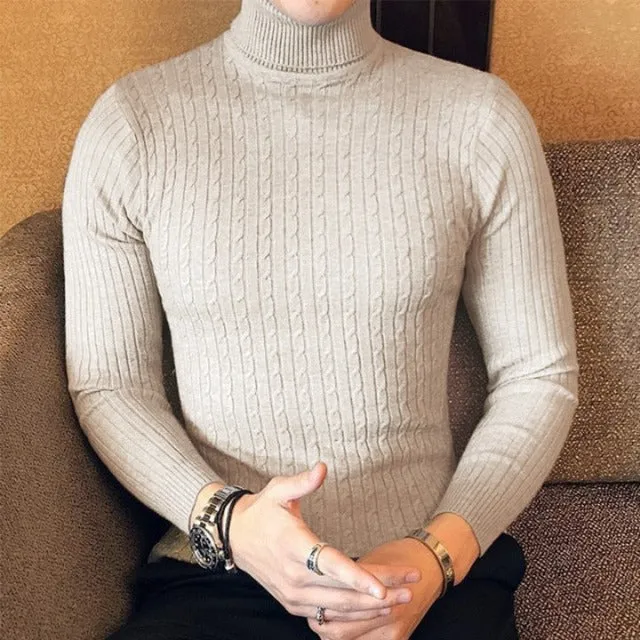 Men's Turtle Neck Pullovers Solid Color Slim Sweater