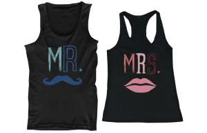 Mr Mustache and Mrs Lips Couple Tank Tops Cute Matching Tanks for Couples