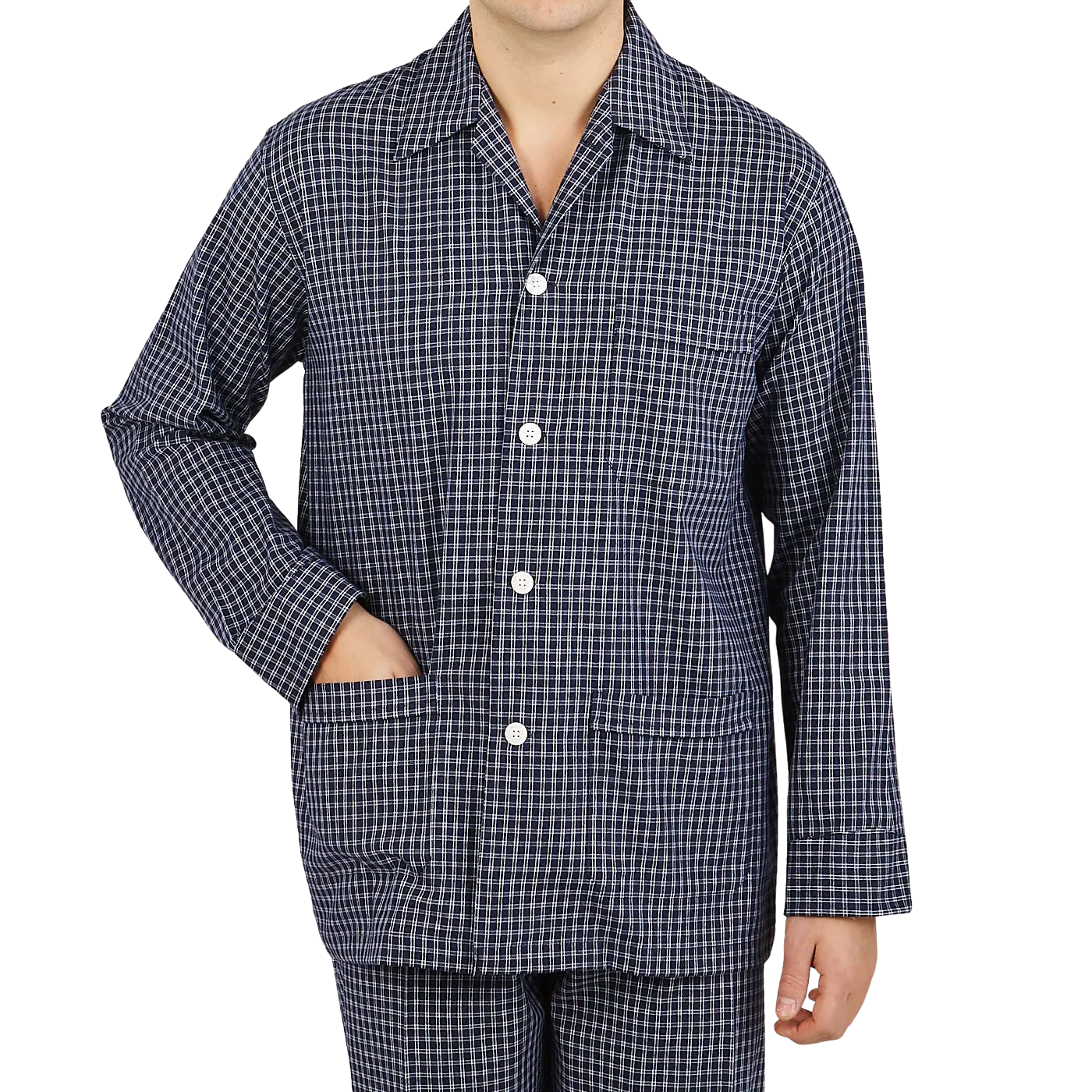 Navy Checked Cotton Classic Fit Pyjamas