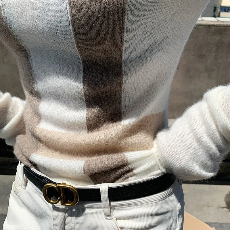 New Cashmere Sweater Women's High-neck Color Matching 100% Pure Wool
