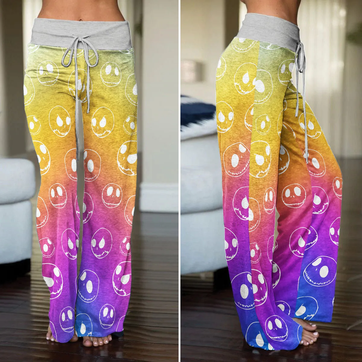Pastel Nigthmare Pattern Women's High-waisted Wide Leg Pants