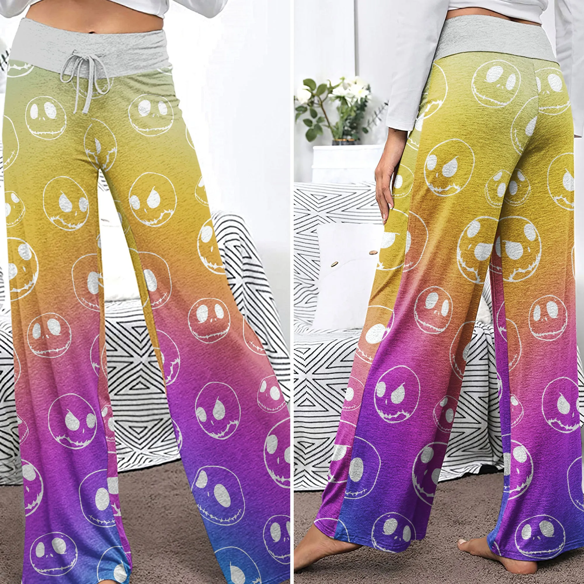 Pastel Nigthmare Pattern Women's High-waisted Wide Leg Pants