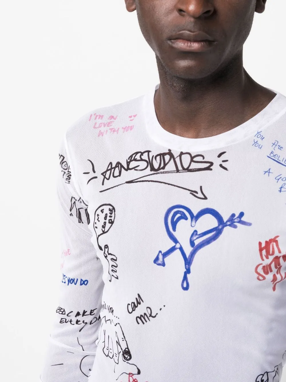SCRIBBLES-PRINT MESH SWEATSHIRT