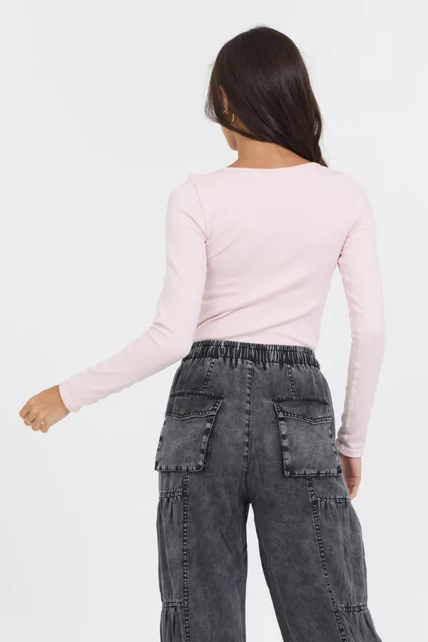 Soft Pink Seamless Long Sleeve Tee
