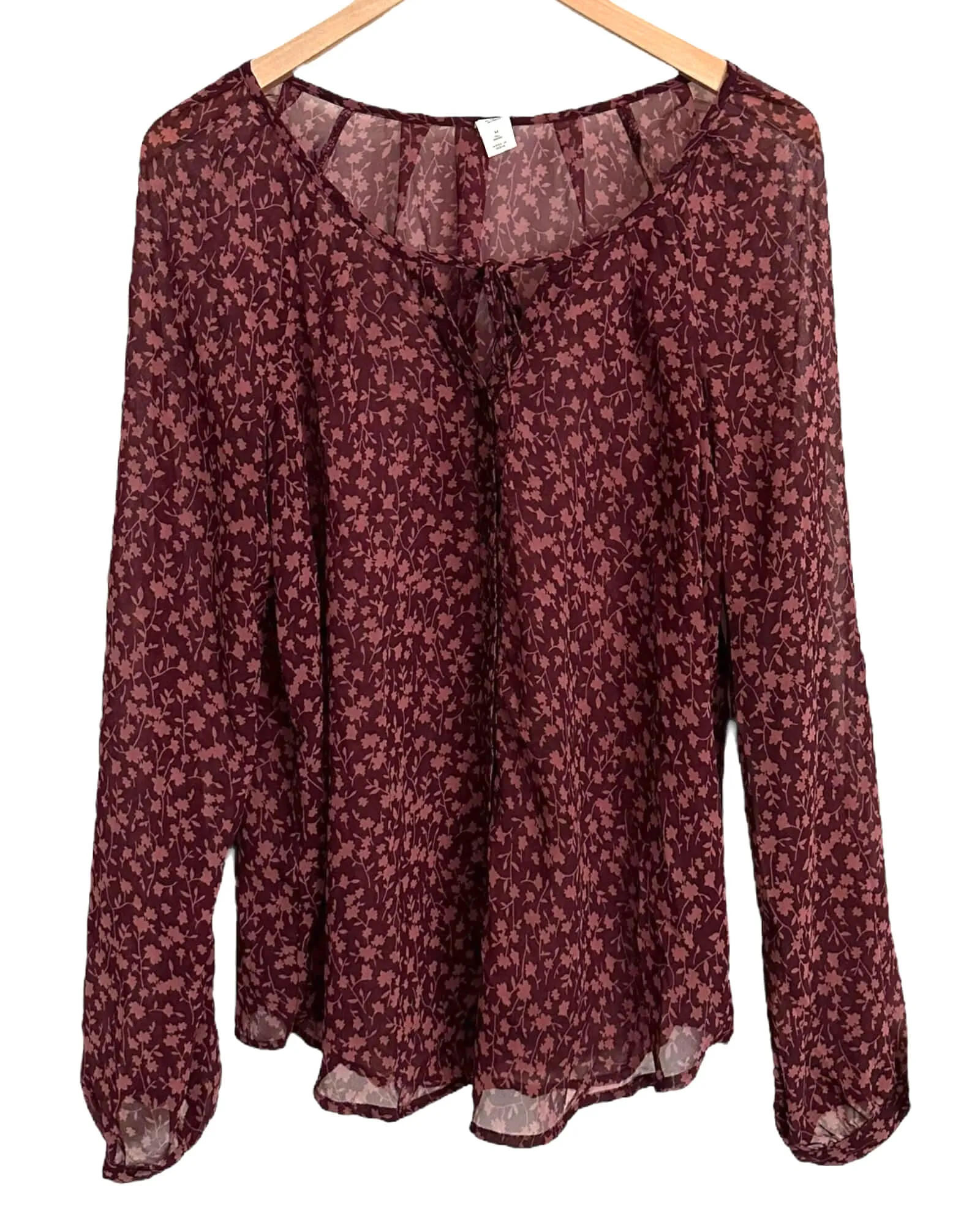 Soft Summer Floral Print Semi-Sheer Tie Front Blouse